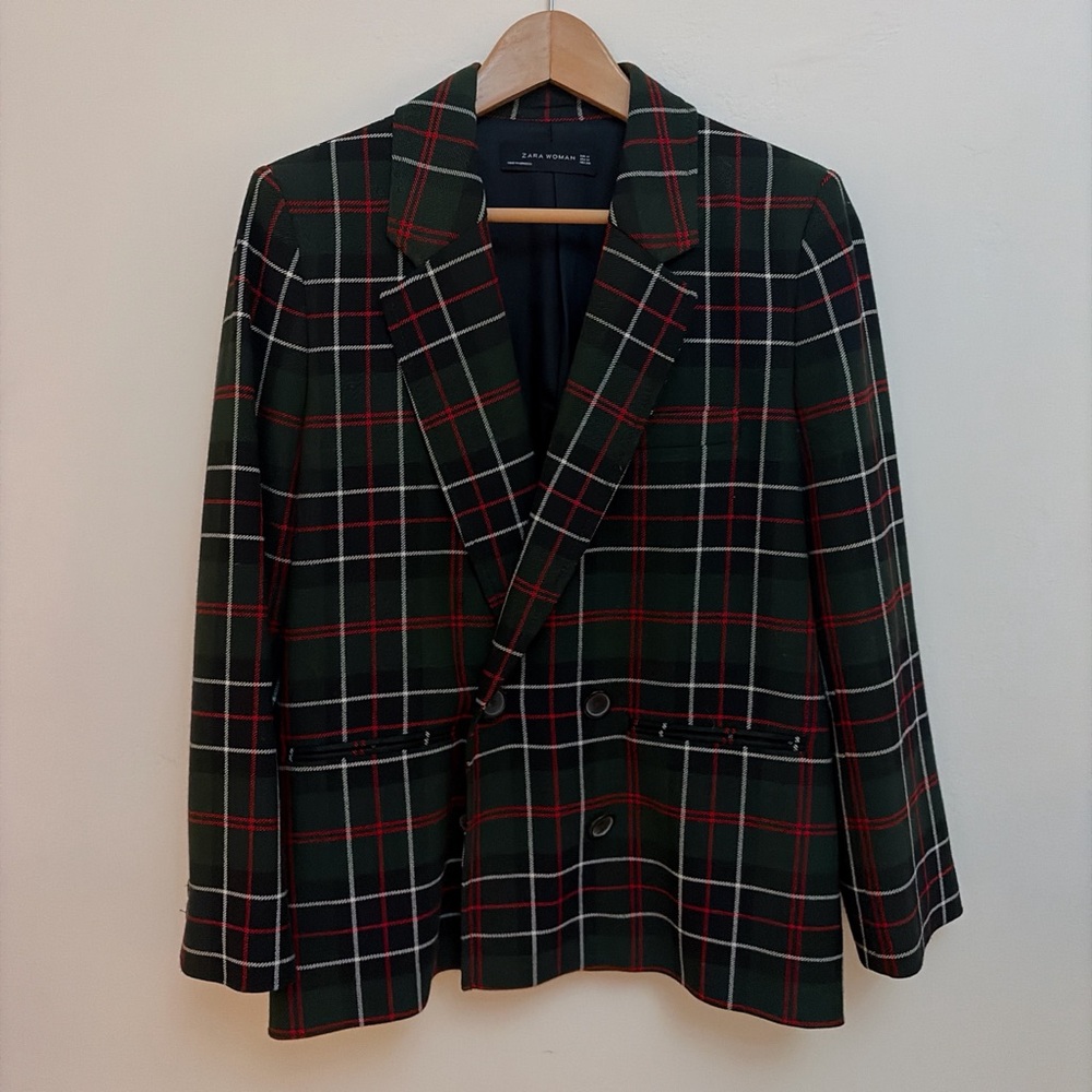 Zara Green and Red Plaid Blazer